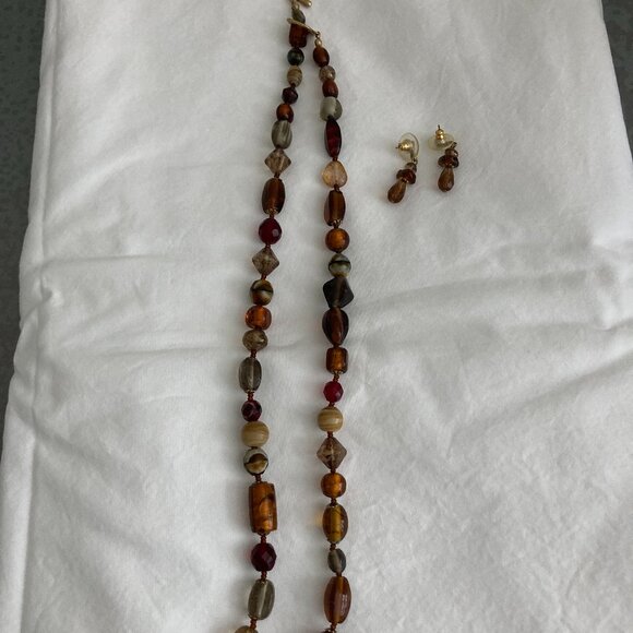 Brown Glass Double Bead Necklace & Matching Earrings - Picture 1 of 2